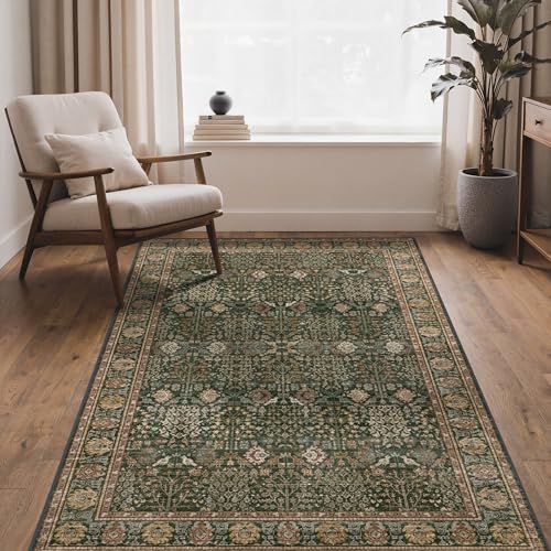 Bavni 4x6 Washable Area Rug for Living Room, Dark Green Brown - color: Dark Green Brown, size: 4' x 6' (Rectangular)