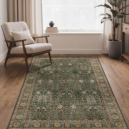 Bavni 4x6 Washable Area Rug for Living Room, Dark Green Brown - color: Dark Green Brown, size: 4' x 6' (Rectangular)