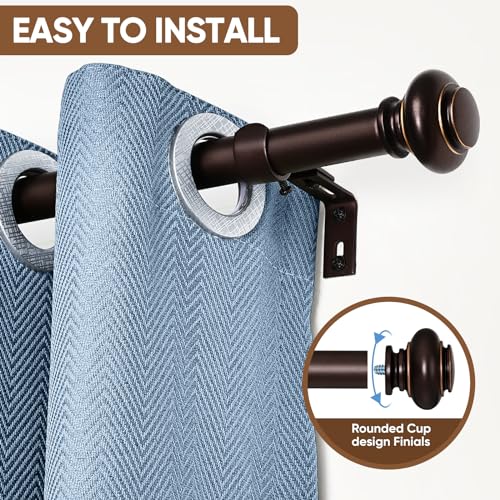 SIMEWIN Bronze Curtain Rods for Windows 28 to 48 Inches Adjustable Decorative 1 Inch Diameter Single Window Curtain Rod Set with Classic Finials, Bronze with Gold Finishing - color: Bronze, size: 28"-48"