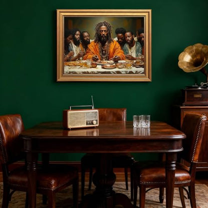 Black Jesus Wall Art Gold Framed Modern Last Supper Picture 16x24 Inch - color: Dinner, size: 24"L x 16"W