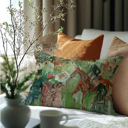 Abstract Green Horse Equestrian Lumbar Throw Pillow Cover 12x20 - color: Abstract Green -16