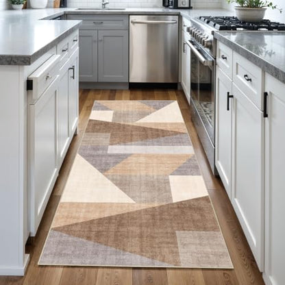 3x6 Washable Geometric Area Rug - Non-Slip Backing Hallway Rugs Tan Beige - color: Tan Beige, size: 3' x 6' (Rectangular)