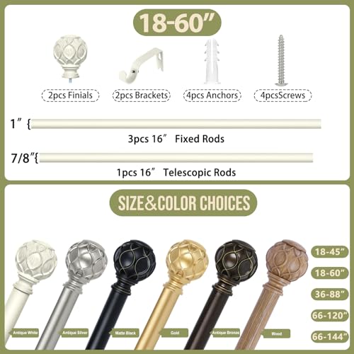 TANGWIN Farmhouse Curtain Rod Adjust 18-60",Heavy Duty Boho,Antique White - color: Antique White, size: 18-60" & 1pack