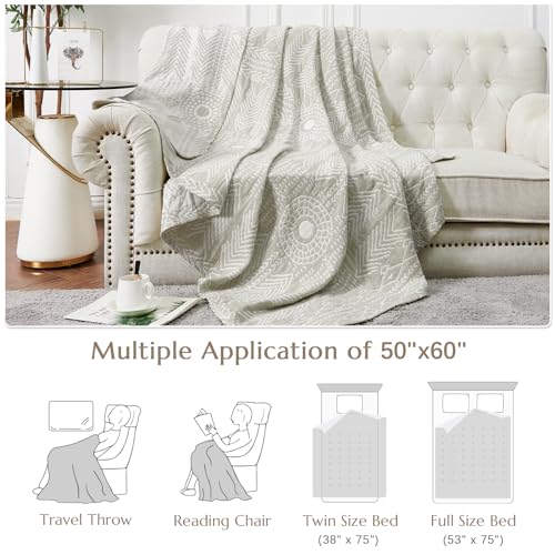 jinchan 100% Cotton Muslin Blanket Twin Boho Throw Blanket 50x60 Light Gray - color: A. Boho Light Grey, size: 50"x60"