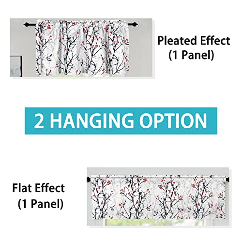 poefun 4 Panels Blackout Curtain Valances for Windows/Bedroom/Living Room/Bathroom/Farmhouse/Laundry with Rod Pocket 52 x 18 Inches Long, Black Tree Branch Valance - color: Tree Branch Cherry Black, size: 52"W x 18"L (Pack of 4)