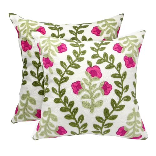 Alysheer Floral Embroidered Throw Pillow Cover 18"x 18" Set of 2, Hot Pink - color: Hot Pink, size: 18" x 18" (Pack of 2)