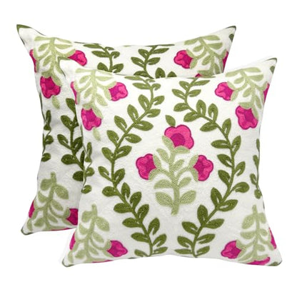 Alysheer Floral Embroidered Throw Pillow Cover 20"x 20" Set of 2, Hot Pink - color: Hot Pink, size: 20" x 20" (Pack of 2)