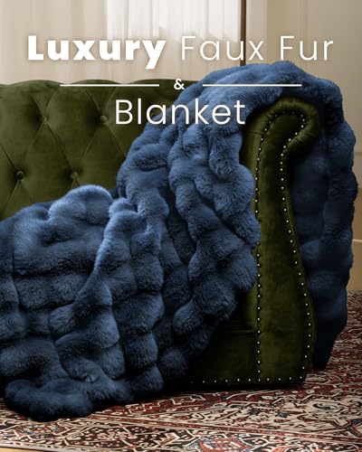 Ultra Soft Cozy Faux Fur Throw Blanket, Fuzzy Plush Thick Bubble Blanket, Oversize Luxury Fluffy Blanket for Couch, Sofa, Bedroom, and Living Room,50x60 Inches,Blue - color: Blue, size: Throw(50" X 60")