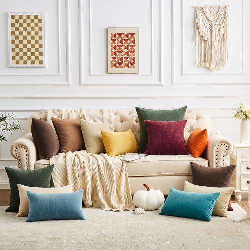 GAWAMAY 2 Pack Apricot Brown 18x18 Chenille Throw Pillow Covers for Couch - color: Apricot Brown, size: 18" x 18" (Pack of 2)