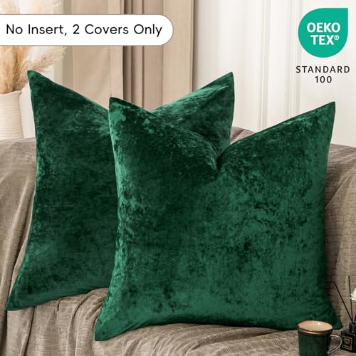 PHF Truly Velvet Euro Shams 26" x 26", Emerald Green, No Insert, 2 Pack - color: Emerald Green, size: 26" x 26" (Pack of 2)
