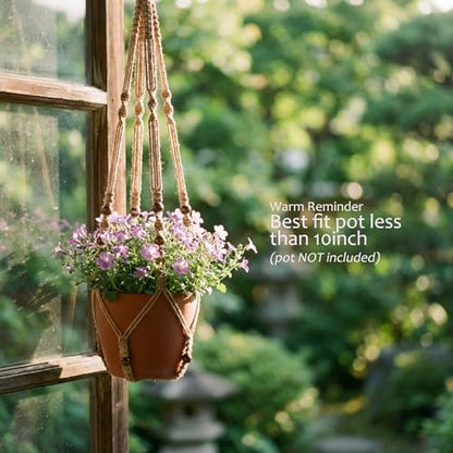 Macrame Plant Hanger 35", No Tassel Hanging Plant Holder, Sturdy Flower Pot Holder with 2 Hooks - Brown - color: Brown, size: 35"-1pc
