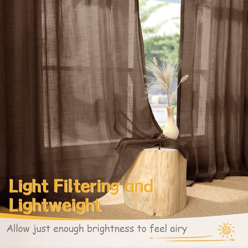 YoungsTex Brown Linen Semi Sheer Curtains 45 Inches Long 2 Panels - color: Brown, size: 42"W x 45"L (Pack of 2)