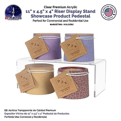 Marketing Holders 2 Pack Clear Acrylic Riser Display Stand 11 Wide x 4.5 Deep Merchandising Showcase Fixture Retail Stores and Boutiques Throne Small Figurines and Products Platform - size: 11"W x 4.5"D x 4"H