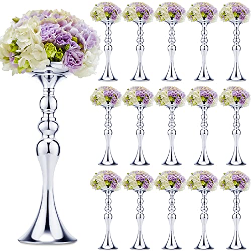 Sadnyy 16 Pcs Silver Metal Flower Vase, 15 Inch Wedding Table Centerpieces - color: Silver, size: 15 Inch