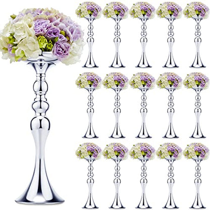Sadnyy 16 Pcs Silver Metal Flower Vase, 15 Inch Wedding Table Centerpieces - color: Silver, size: 15 Inch