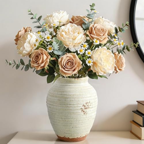 Ceramic Decorative Vase, 7.4 Inch Rustic Farmhouse Flower Vase - color: 205-3-7.4in