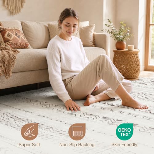 cotiled 10x10 Area Rugs Washable Boho Living Room Rug Brown/Cream - color: Light Brown/Cream, size: 10' x 10' (Square)