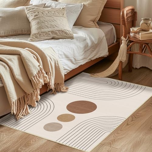 Boho Rug 4x6 Beige Modern Geometric Abstract Washable Area Rug Bedroom - color: Beige, size: 6' x 4' (Rectangular)