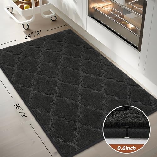COSY HOMEER Kitchen Rugs Non Slip Washable 24"x36",Black - color: Black, size: 24"X 36"