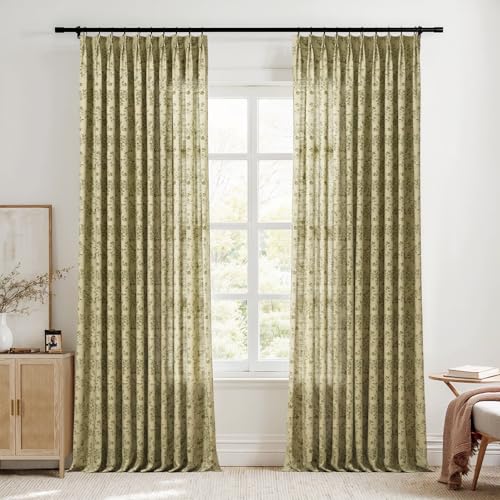 TWOPAGES Pinch Pleat Floral Print Curtain, Vintage, 26W x 96L, 1 Panel - color: Sl-j1 Vintage Linen, size: 26"W x 96"L (Pack of 1)