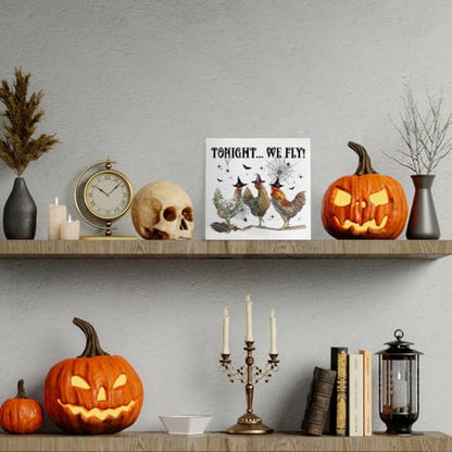 Funny Halloween Witchy Chicken Decor Tonight We Fly Wooden Box Sign - color: Chicken Halloween