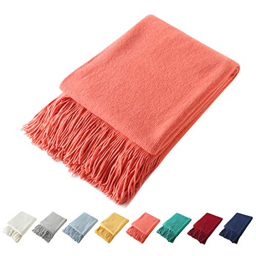 Homiest Orange Knitted Throw Blanket with Fringe, 50x60 Inch - color: Orange, size: 50" x 60"