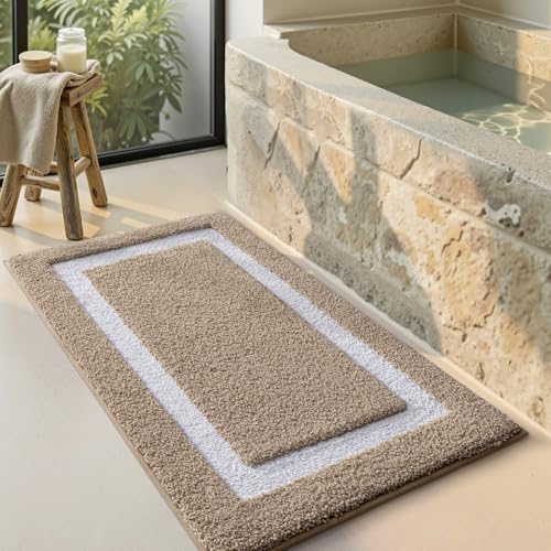 LUMI Bathroom Rug, Non Slip Absorbent Bath Mat, Khaki, 24"x43" - color: Khaki, size: 24"x43"