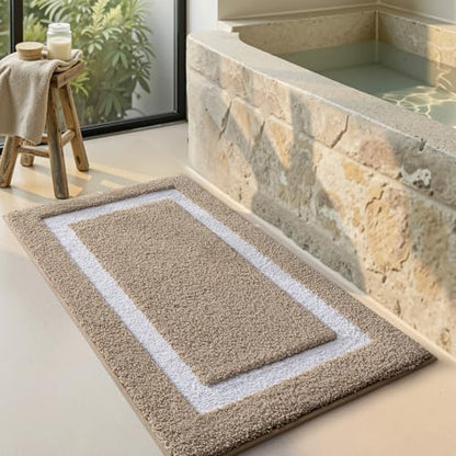 LUMI Bathroom Rug, Non Slip Absorbent Bath Mat, Khaki, 24"x43" - color: Khaki, size: 24"x43"
