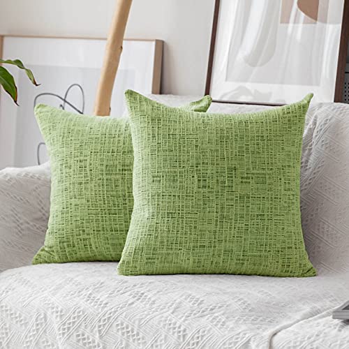 Home Brilliant Green Pillows Covers Textured Chenille Plush Velvet Decorative Throw Pillowcases for Couch Bench Decor, 20x20 inches, Apple Green, 2 Pieces - color: Apple Green, size: 20" x 20" (Pack of 2)