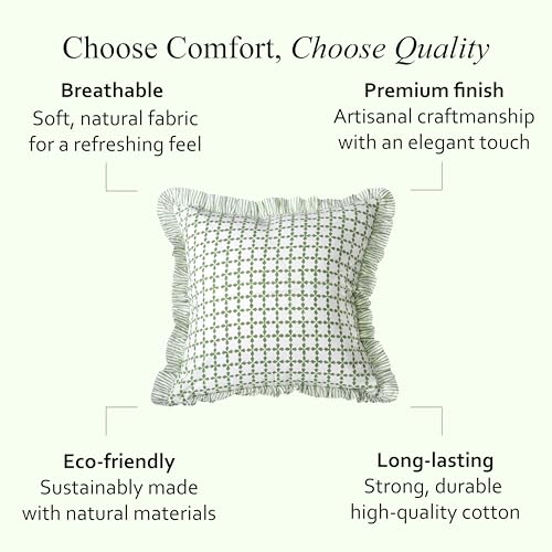 CPC Kelly Green Block Print Ruffle Pillow Cover 18x18 Inch, Pack of 2 - color: Kelly Green, size: 18" x 18" (Pack of 2)