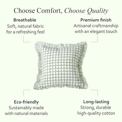 CPC Kelly Green Block Print Ruffle Pillow Cover 18x18 Inch, Pack of 2 - color: Kelly Green, size: 18" x 18" (Pack of 2)