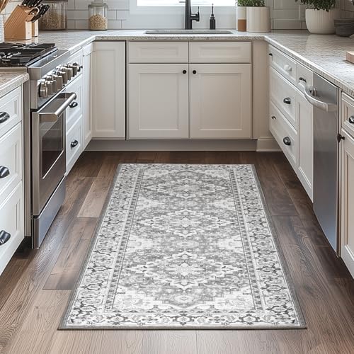 Lessymo 2 x 6 Runner Rug for Hallway, Machine Washable Entryway Rugs, Grey - color: Grey Beige, size: 2' x 6' (Runner)