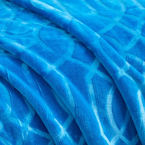 Soft Cozy Fleece Queen Size Blanket, 90x90 Inches – Lightweight Plush Blanket for Bed, Fuzzy 3D Jacquard Design - Royal Blue - color: Royal Blue, size: Queen (90" x 90")