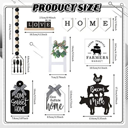 Fairysandy 11 Pcs Home Tiered Tray Decor Black White Rustic Wooden Signs - style: Rustic