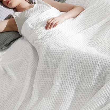 Bedsure 100% Cotton Throw Blanket for Couch, Waffle Weave, White, 50"x70" - color: 01 White, size: Throw XL (50" X 70")