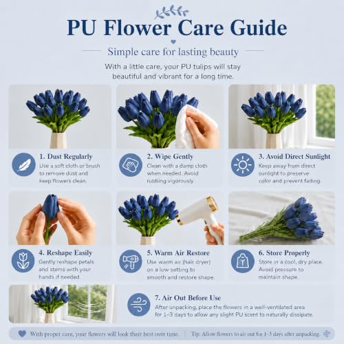 Mandy's 20 Stems Navy Blue Artificial Tulip Flowers for Home Centerpieces - color: Navy Blue