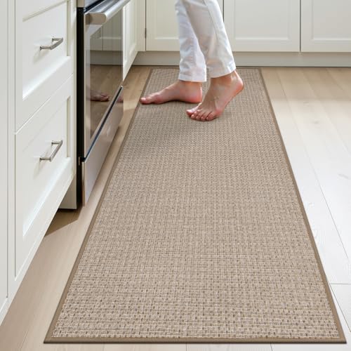 Ileading Non Slip Kitchen Runner Rug, Waterproof Anti Fatigue Cushioned Floor Mat for Kitchen, Dirt Resistant Durable Doormat with Rubber Backing for Laundry Hallway Entryway 23"x59" - color: Beige&coffee, size: 23"x59"