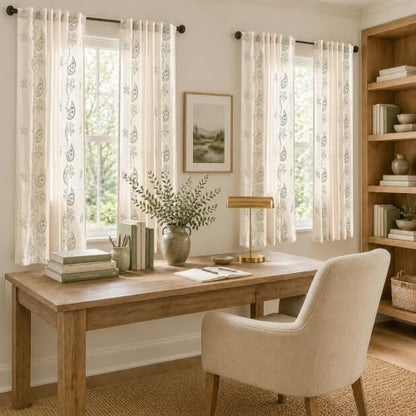 jinchan Linen Curtains 63 Inch Sage Floral Drapes Back Tab 2 Panels Set - color: Sage on Beige, size: 50"W x 63"L (Pack of 2)