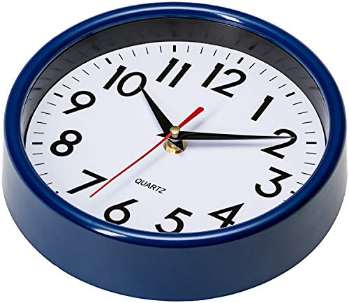 Bernhard Products Navy Blue Wall Clock 8" Silent Non-Ticking Quality Quartz Battery Operated Small Clock for Boys/Kitchen/Classroom/Office/Nursery Room Easy to Read - color: Navy Blue