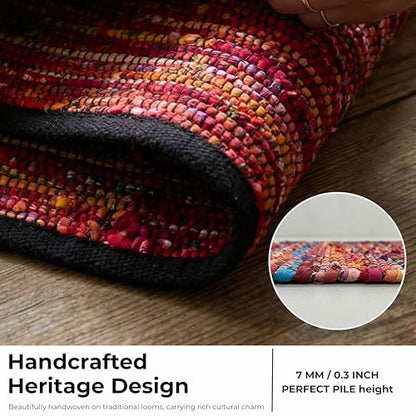 THE BEER VALLEY Chindi Woven Rug 2x3 Feet - Multi - color: Multi Cotton, size: 2 x 3 feet