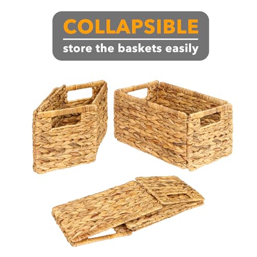 SpaceAid 4 Pack Wicker Basket, Storage Baskets for Organizing, Woven Rattan Basket with Handles for Shelves, Water Hyacinth Large Cube Organizer Storage Bin, 13x8.2x7 inch, Natural - size: 4-Pack, 13x8.2x7in