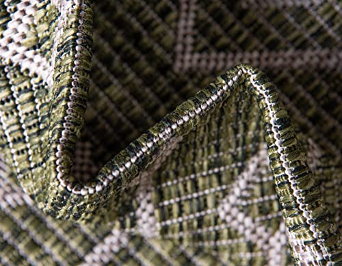 Unique Loom Outdoor Trellis Collection Area Rug - Tribal Trellis (2' x 8' Runner, Green/ Natural) - color: Green/Natural, size: 2' x 8' (Runner)