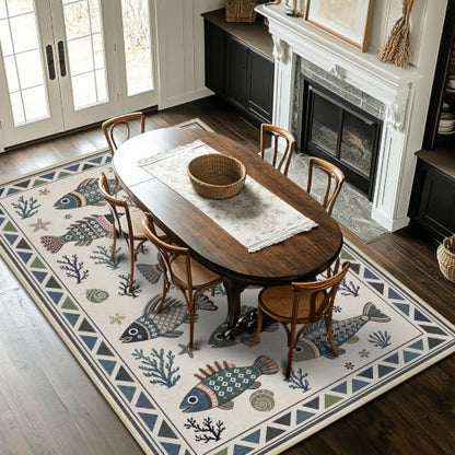 Fish Ocean Area Rug 6x9 for Living Room Coastal Rugs Low Pile Soft Non Slip - color: Fish, size: 6'x9' (Rectangular)
