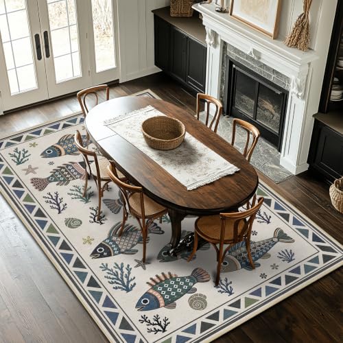 Fish Ocean Area Rug 8x10 for Living Room Coastal Rugs Low Pile Non Slip - color: Fish, size: 8'x10' (Rectangular)