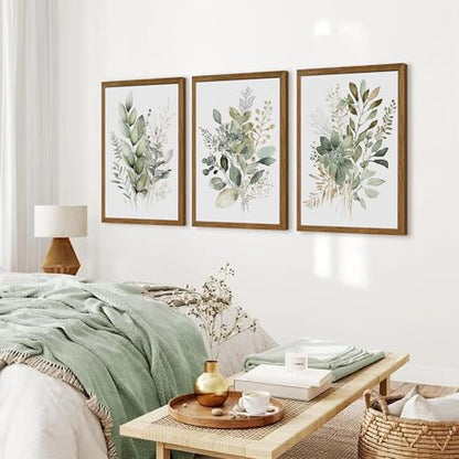 AVECCO 3 Pieces Green Watercolor Botanical Framed Canvas Wall Art 20x30 in - color: Sage Green Plant, size: 30"L x 20"W