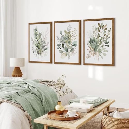AVECCO 3 Pieces Green Watercolor Botanical Framed Canvas Wall Art 20x30 in - color: Sage Green Plant, size: 30"L x 20"W