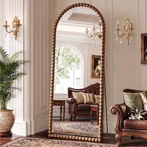 Antique Brown Full Length Mirror 71x28 Inch, Beaded Standing Mirror - color: Antique Brown