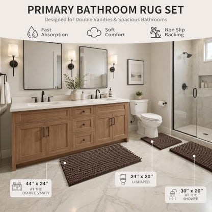 Yimobra Brown Bathroom Rug Set 3 Piece, Super Water Absorbent Bath Mat Set - color: Brown, size: 24"x20" + 30"x20"+ 44"x24"