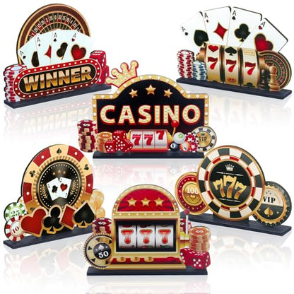 6PCS Casino Theme Wooden Centerpiece for Tables Las Vegas Party Decorations - style: Casino