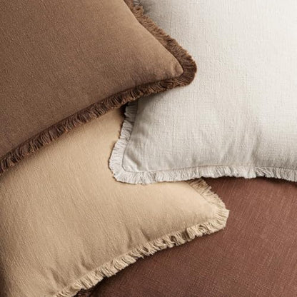 MIULEE Fall Linen Fringe Pillow Covers Set of 4 24x24 Beige/Brown - color: Brown, size: 24" x 24" (Pack of 4)